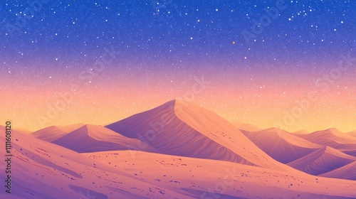 Sweeping desert dunes under a soft gradient sky filled with stars  capturing the beauty of the celestial night