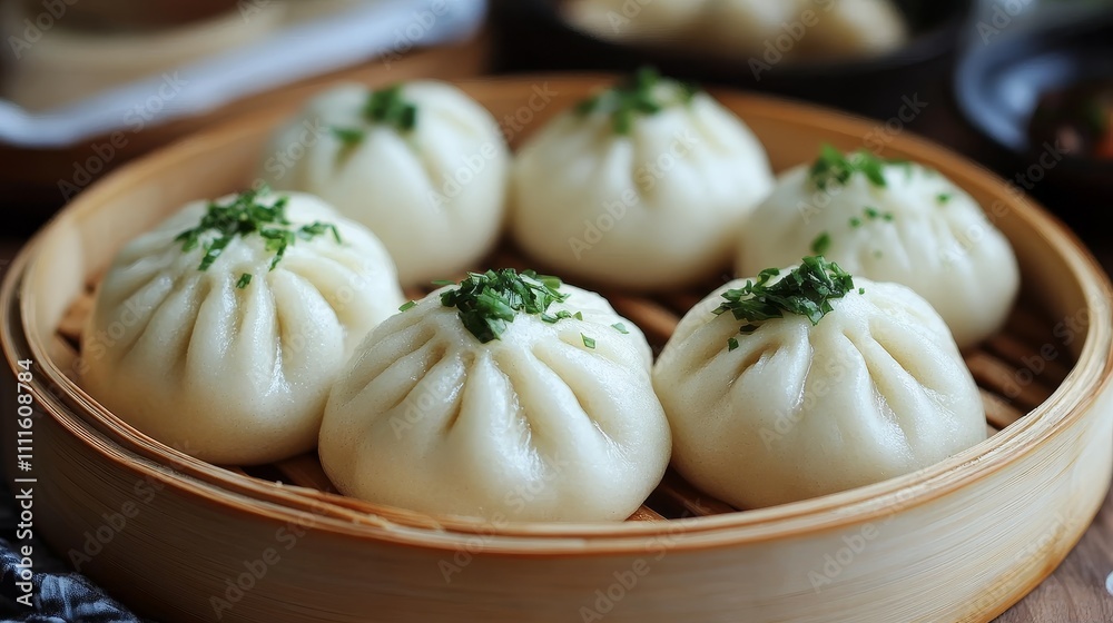 A bowl of dumplings with parsley on top A bowl of dumplings with parsley on top