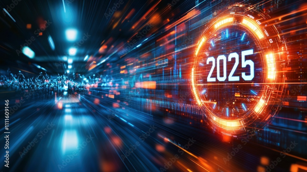 Futuristic representation of the year 2025 with a dynamic, digital background. Futuristic representation of the year 2025 with a dynamic, digital background.