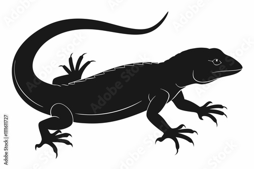Silhouette Design of a Lizard with a Long Tail and Slender Body in a Minimalist and Dynamic Style