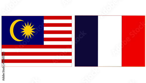 Canvas Print Malaysia national flag with France Official flag, both countries flags are in Horizontal shape and isolated on white background