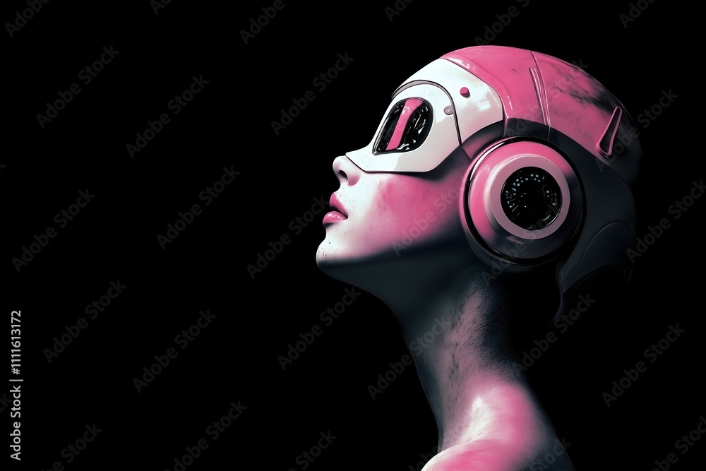 A female android in a dark background A female android in a dark background