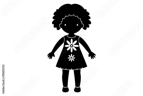 Silhouette of a little girl in a dress with curly hair. vector illustration.