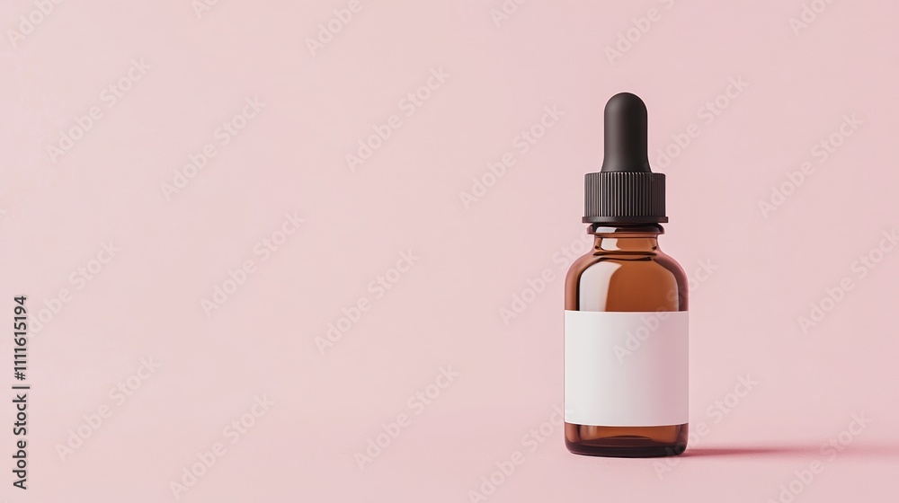 Brown glass dropper bottle on a pink background Brown glass dropper bottle on a pink background