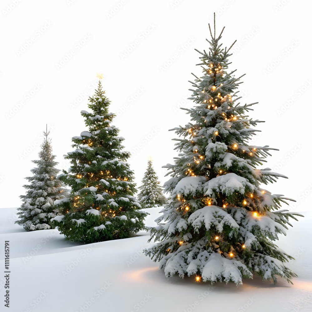 christmas Trees with Snow isolated on transparent or white background