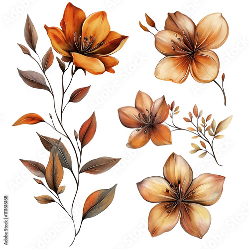 Colorful Flower Set with Abstract Geometric and Botanical Elements
