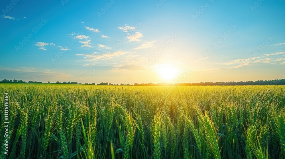 Golden wheat field at sunset; clear sky. Illustrates abundance, growth, and the beauty of nature's harvest. Golden wheat field at sunset; clear sky. Illustrates abundance, growth, and the beauty of nature's harvest.