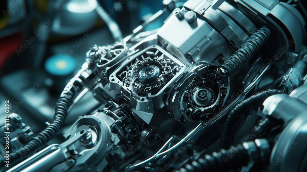 Intricate mechanical components of surgical device, showcasing precision engineering and advanced technology. image highlights complexity and detail of machinery involved Intricate mechanical components of surgical device, showcasing precision engineering and advanced technology. image highlights complexity and detail of machinery involved
