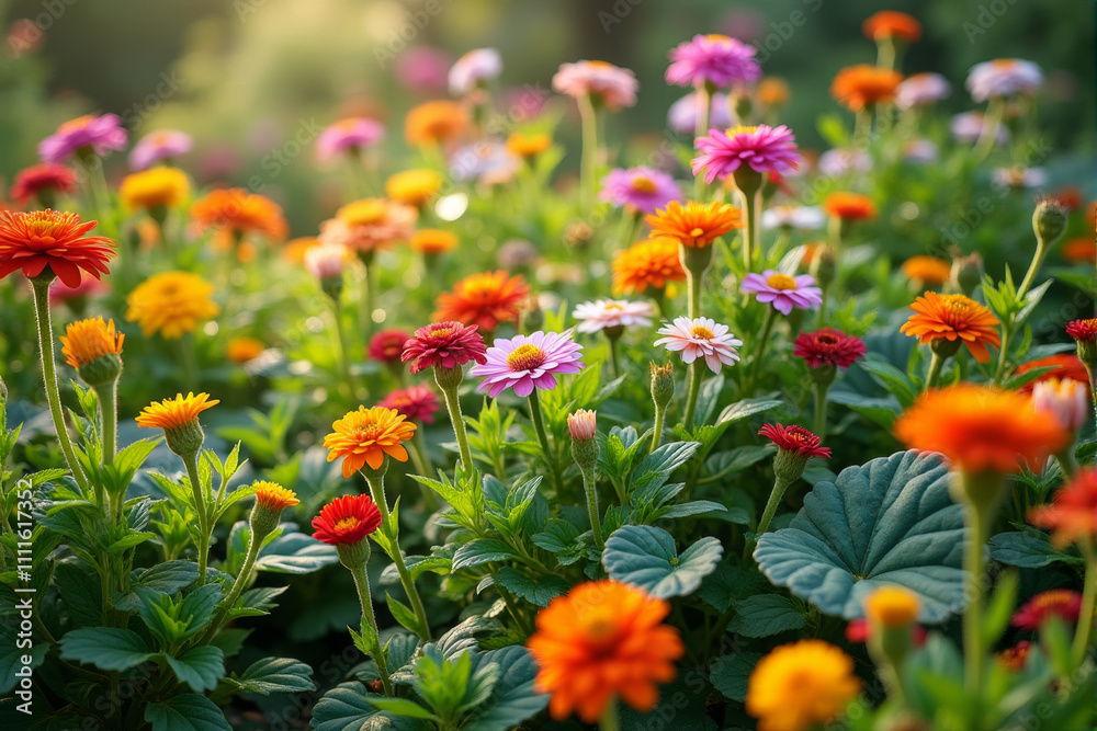 A vibrant field of colorful wildflowers bathed in warm sunlight, symbolizing the beauty and renewal of spring. A vibrant field of colorful wildflowers bathed in warm sunlight, symbolizing the beauty and renewal of spring.