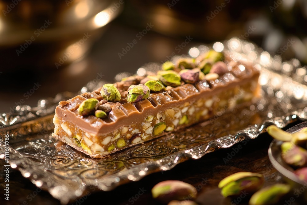 Delicious Chocolate Bar Topped With Pistachios Delicious Chocolate Bar Topped With Pistachios