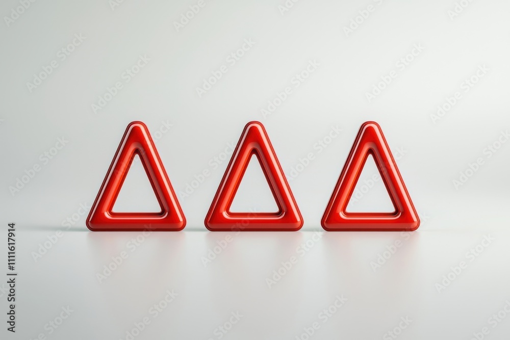 Three Red Geometric Triangle Shapes on a Minimalist Background Three Red Geometric Triangle Shapes on a Minimalist Background