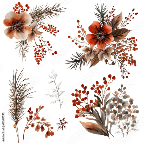 Minimal Floral Collection with Leaves and Decorative Elements
