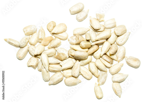 sunflower seeds kernels on a white background photo