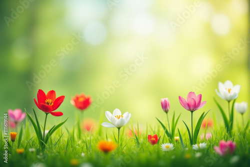 A vibrant field of colorful wildflowers bathed in warm sunlight, symbolizing the beauty and renewal of spring.