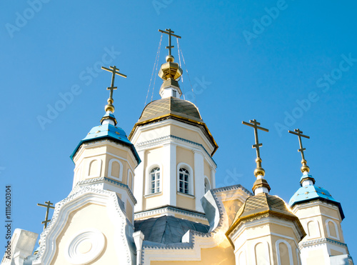 Orthodox church with gold domes photo