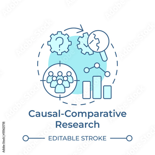 Causal-comparative research soft blue concept icon. Target audience, statistical metrics. Round shape line illustration. Abstract idea. Graphic design. Easy to use in infographic, presentation