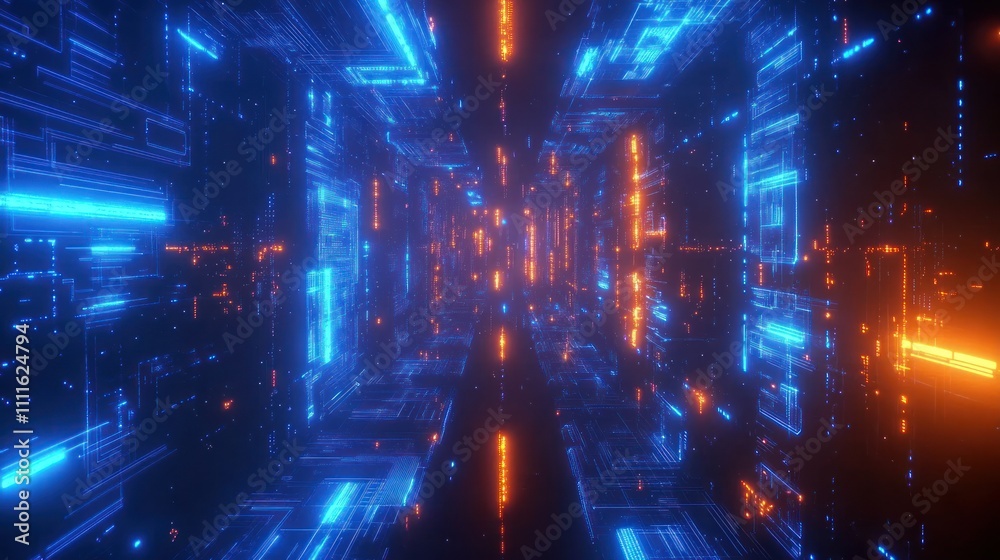 Futuristic digital landscape with glowing neon lines Futuristic digital landscape with glowing neon lines