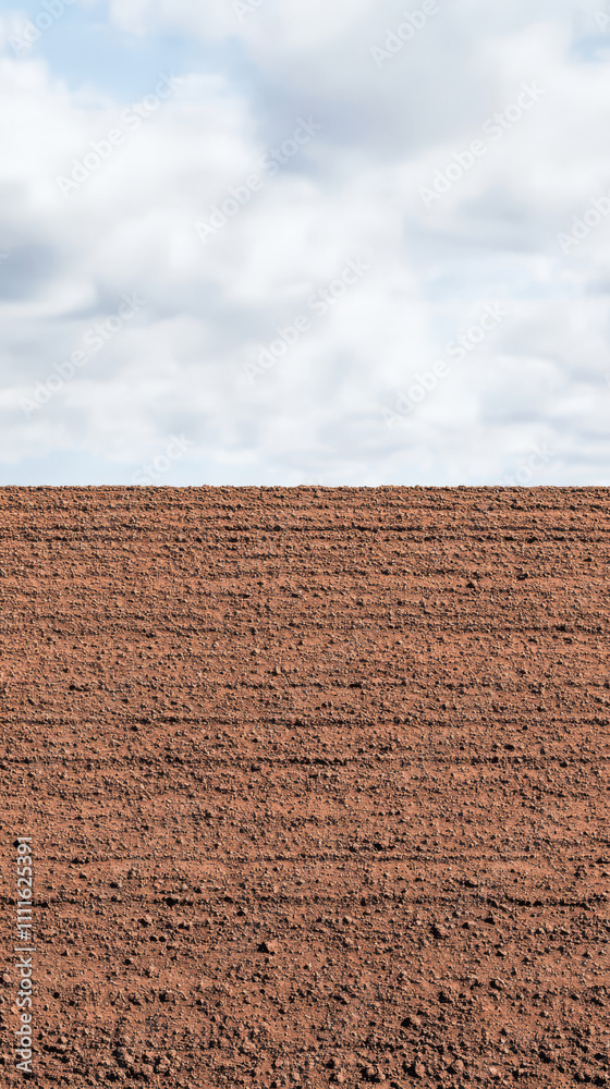 Brown soil field under a cloudy sky with horizon line in the distance Brown soil field under a cloudy sky with horizon line in the distance