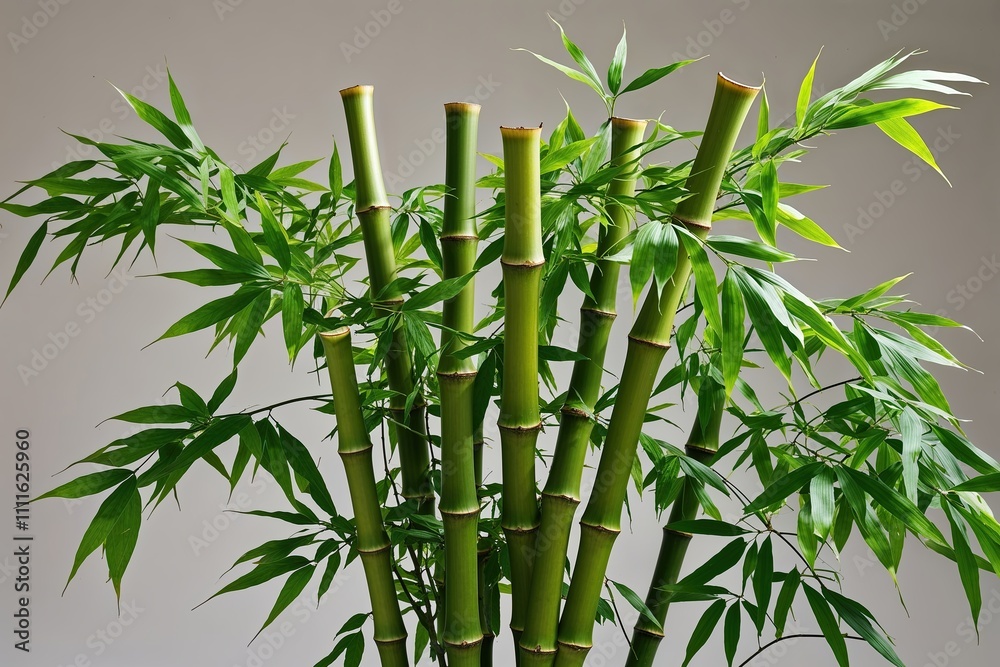 Fototapeta premium Vibrant Bamboo Plant Isolated on White Background Showcasing Lush Green Foliage