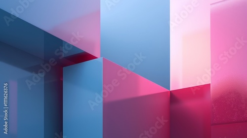 Geometric shapes in vibrant pink and blue hues create a modern and abstract background, ideal for design projects