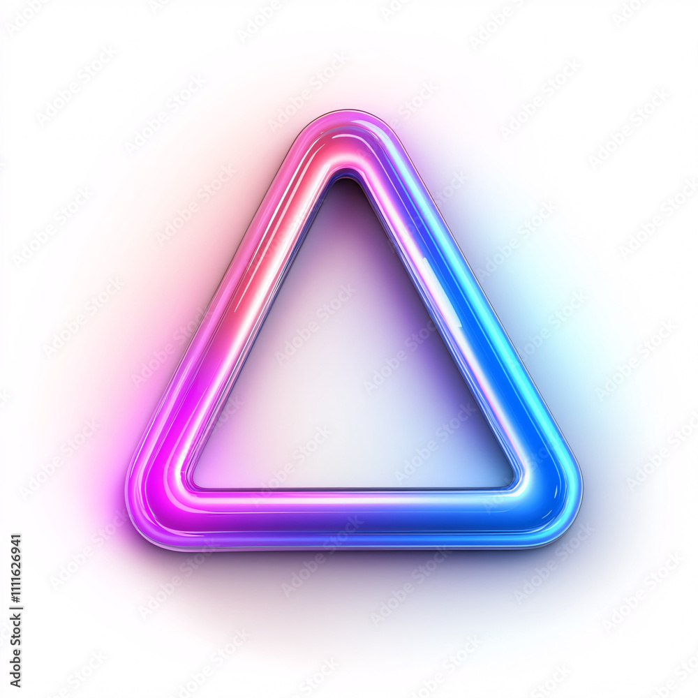 A vibrant, glowing triangle with neon colors, blending shades of pink and blue against a white background, creating a modern and dynamic visual appeal.