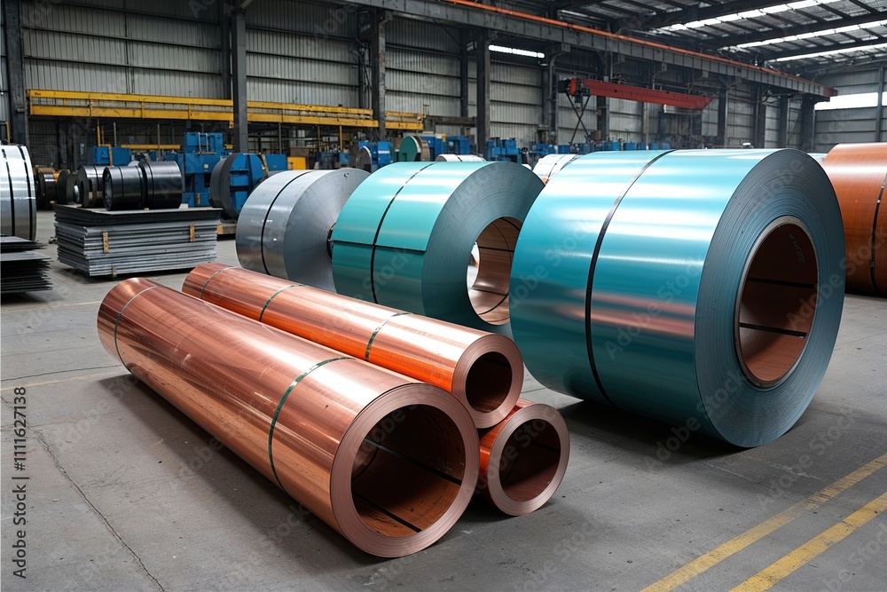 Copper Sheets and Cold Rolled Steel Coils Available in Metal Industry Warehouse Copper Sheets and Cold Rolled Steel Coils Available in Metal Industry Warehouse