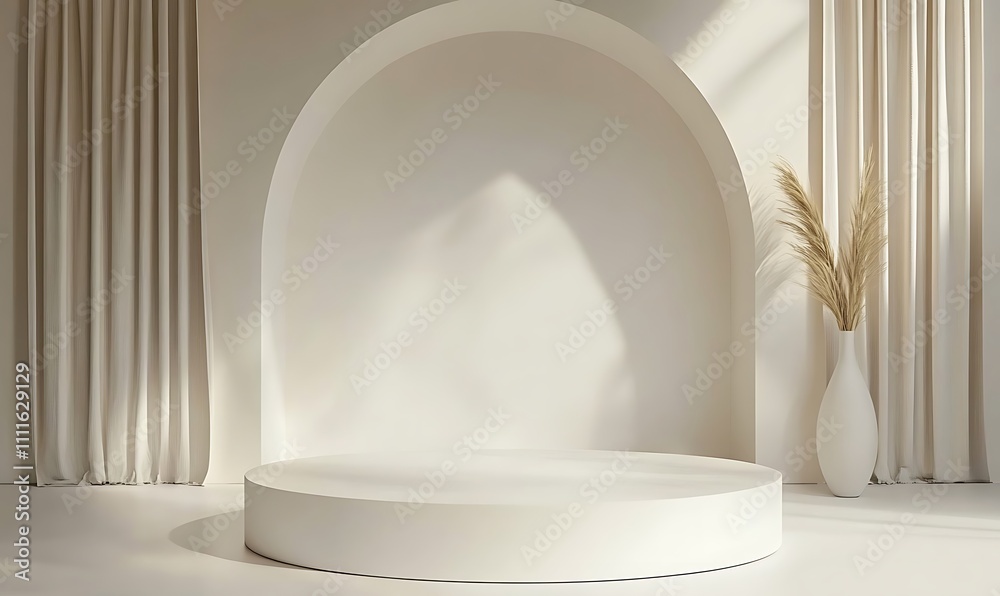 sleek white podium on minimal background for elegant product presentation modern 3d rendering illustration, Generative Ai sleek white podium on minimal background for elegant product presentation modern 3d rendering illustration, Generative Ai