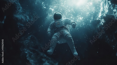 Astronaut floating in outer space, Earth visible in the background