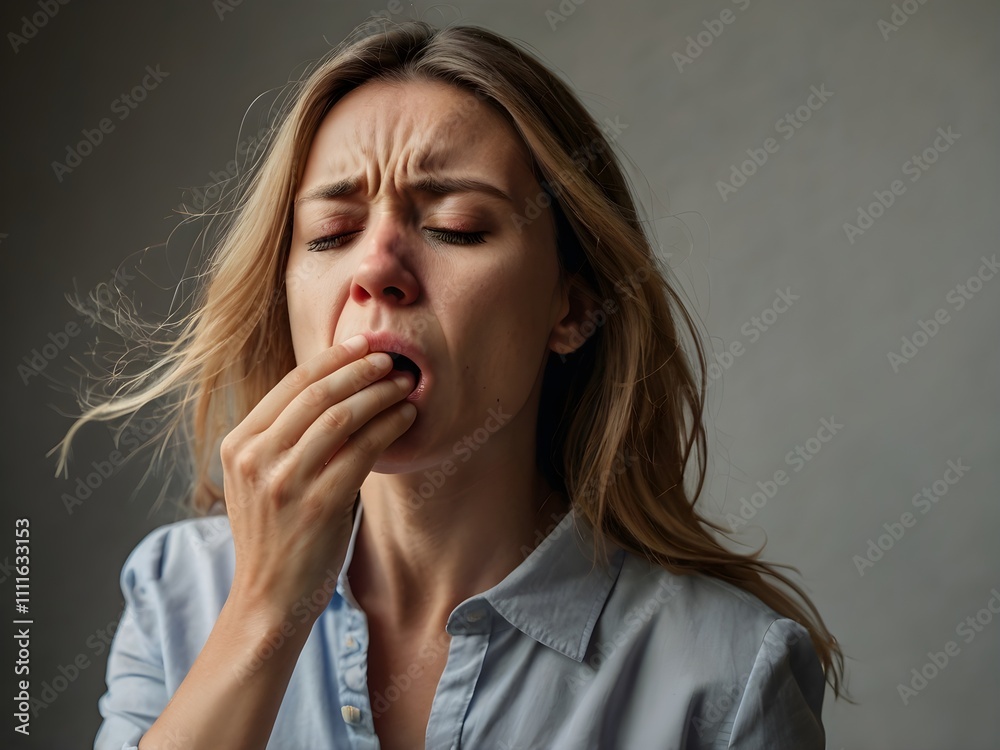 a woman is coughing while emitting smoke from her mouth and nose from smoking a woman is coughing while emitting smoke from her mouth and nose from smoking