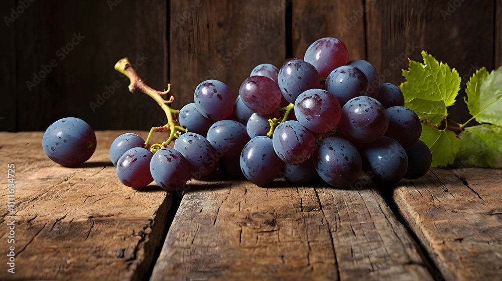 Vibrant Grapes Resting on a Weathered Wooden Surface Vibrant Grapes Resting on a Weathered Wooden Surface