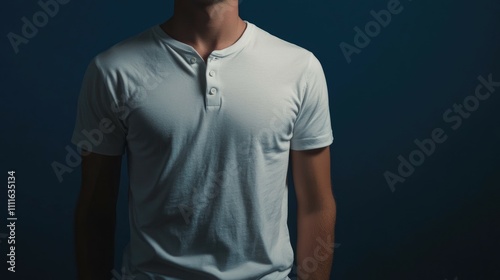 Man in plain white henley shirt. photo