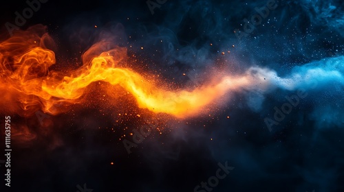 Abstract fire and ice swirling together.