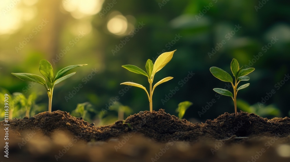 Young plants growing in soil symbolizing growth and renewal Young plants growing in soil symbolizing growth and renewal