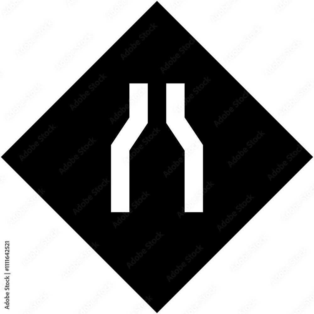 Fototapeta premium Vector Icon Narrow Road, traffic, sign, lanes, signaling
