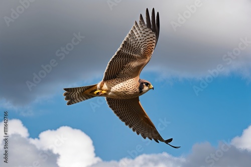 Swift Falcon Soaring Through Clouds Aerial Predator in Flight photo