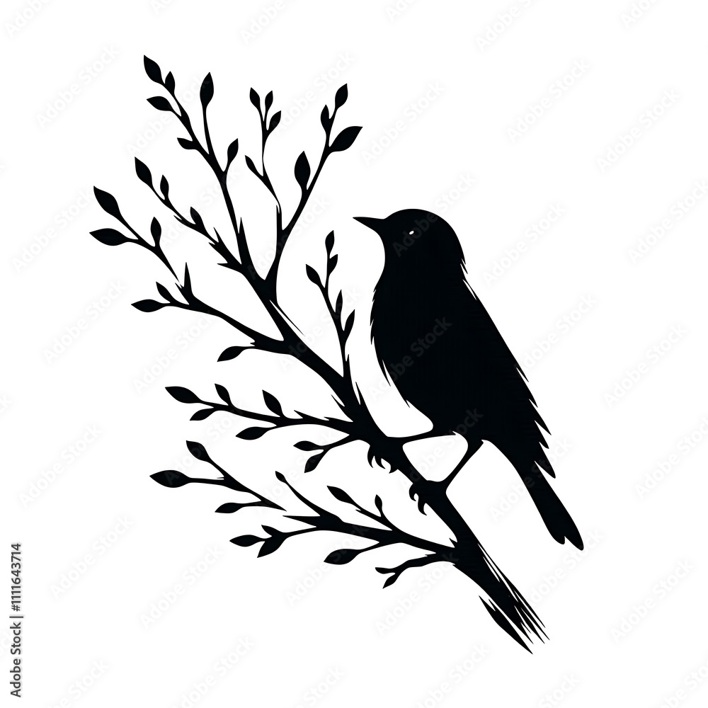 Silhouette of a bird perched on a branch. Silhouette of a bird perched on a branch.