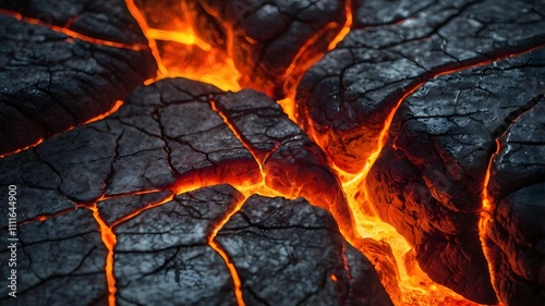 Cracked Surface Glowing with Molten Lava Light