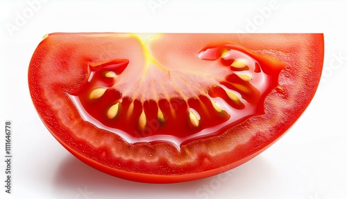 Slice of tomato on isolated white background.