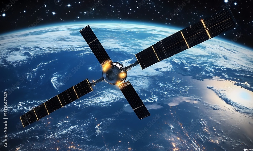 A satellite with the earth in the background and the earth in the background, Generative Ai A satellite with the earth in the background and the earth in the background, Generative Ai
