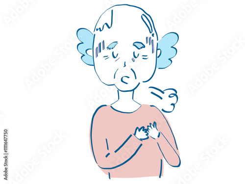 ベクターで描いたシニア高齢者のお爺さんの上半身苦しい息切れため息をついているイラスト素材