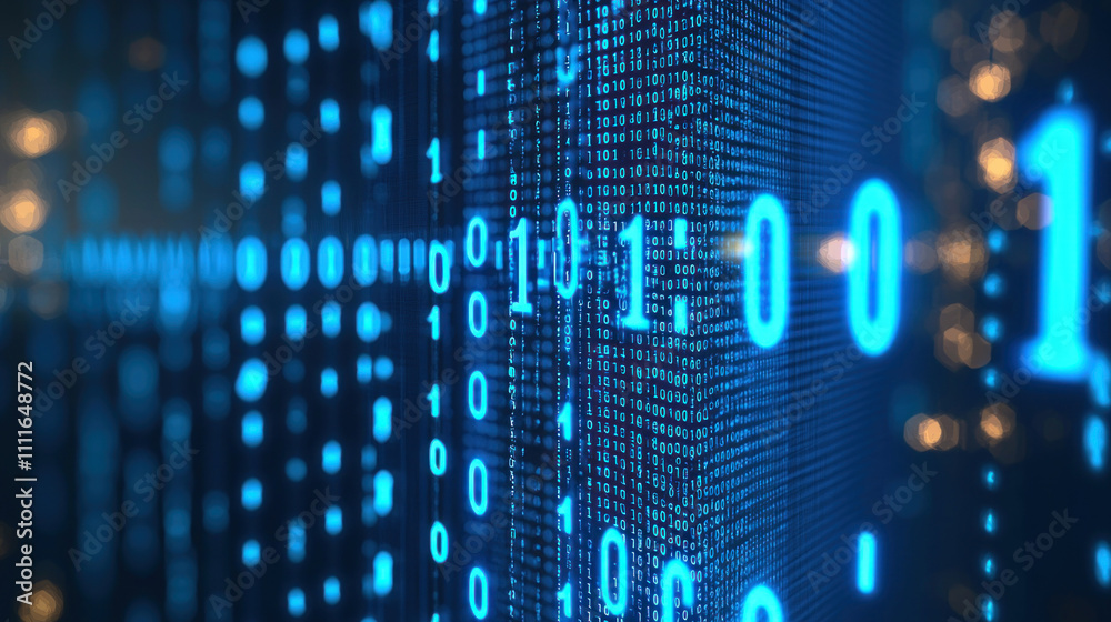 Blue binary code streams on dark background. Blue binary code streams on dark background.