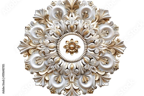 Ornate gold and white ceiling medallion with intricate floral design.