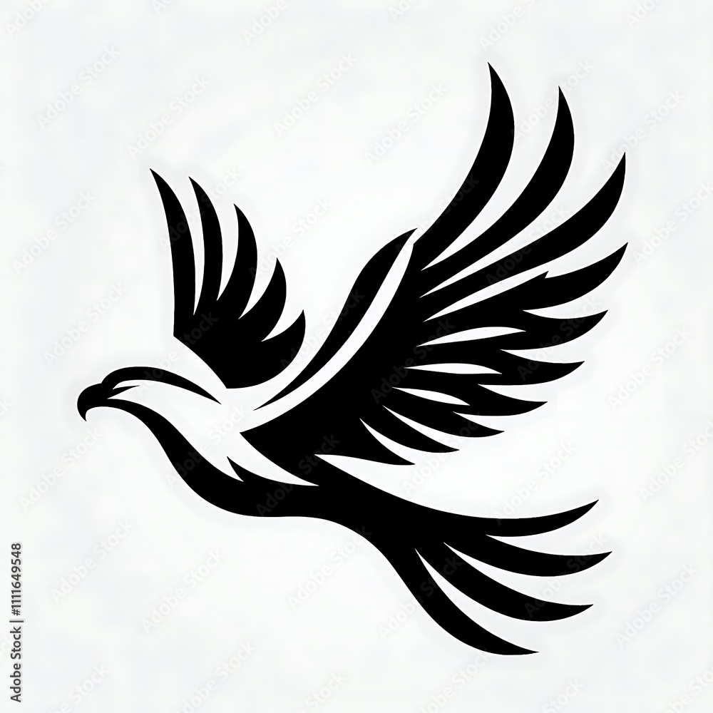 Obraz premium Stylized black silhouette of a soaring bird.