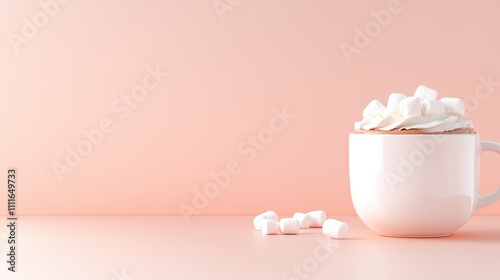 A steaming cup of hot chocolate topped with whipped cream and marshmallows, warm and indulgent treat