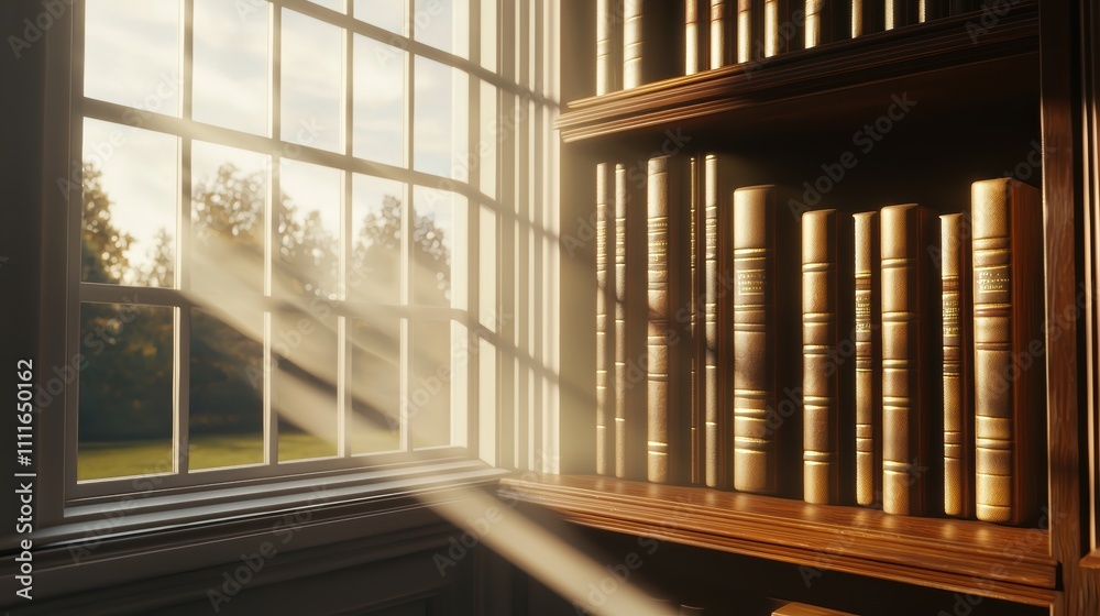 Obraz premium An old library filled with towering bookshelves, cozy reading corners, and soft golden light filtering through windows