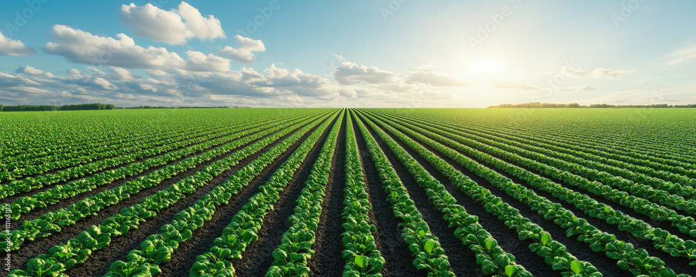 Lush Organic Farm Landscape, vibrant green fields, thriving crops, harmonious ecosystem, sustainable agriculture, rich biodiversity, serene rural setting Lush Organic Farm Landscape, vibrant green fields, thriving crops, harmonious ecosystem, sustainable agriculture, rich biodiversity, serene rural setting