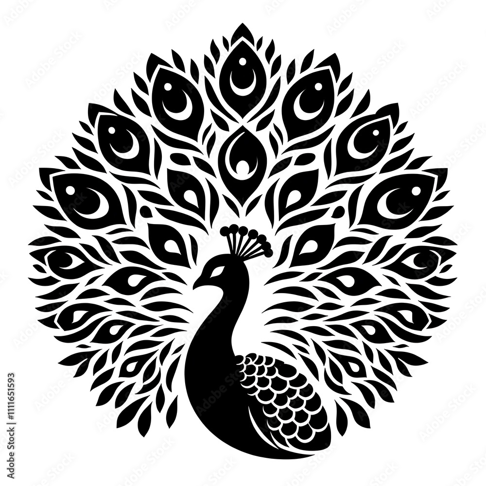 Elegant peacock design with ornamental feathers. Elegant peacock design with ornamental feathers.