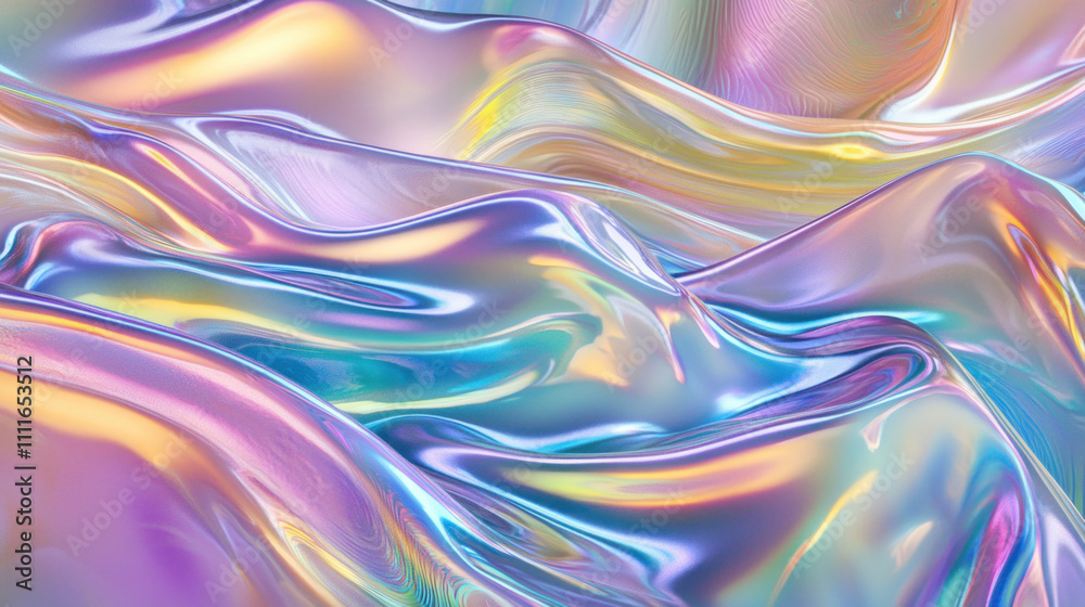 Iridescent holographic flowing fabric texture. Iridescent holographic flowing fabric texture.