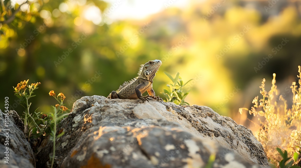 iguana on a rock on nature close up, Generative AI iguana on a rock on nature close up, Generative AI