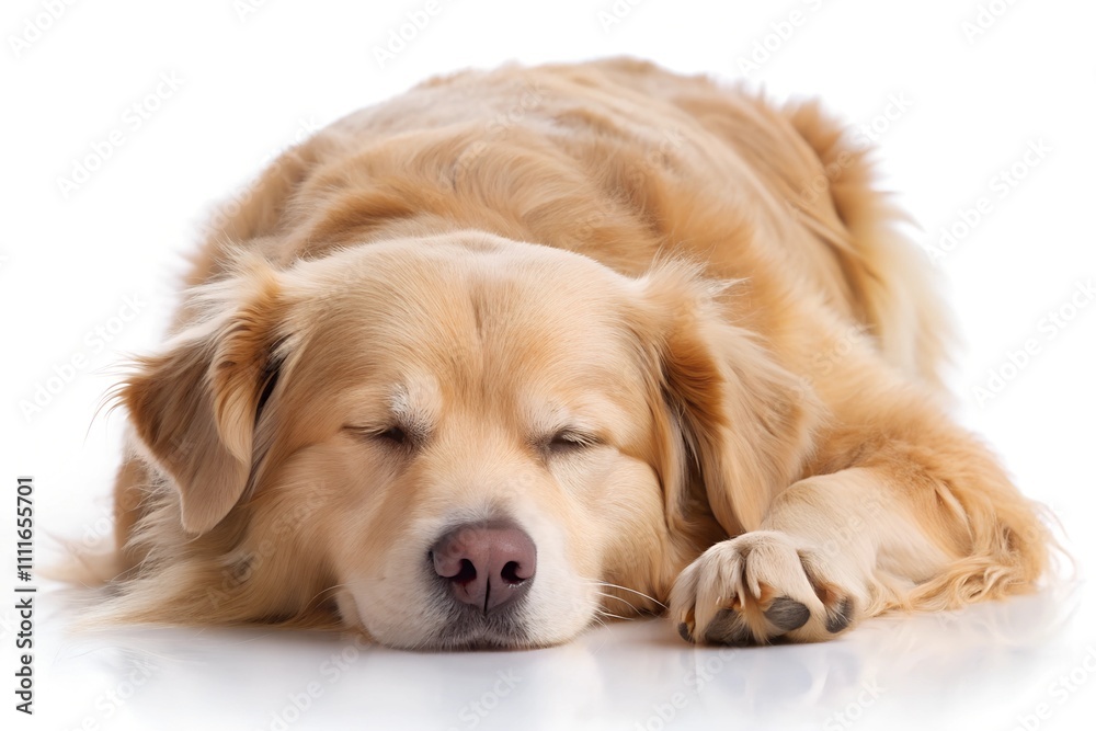 fluffy light brown dog sleeping isolated on white background fluffy light brown dog sleeping isolated on white background